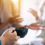 Close Up Image Of People Enjoyed Talking And Drinking Coffee Tog