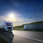 Truck Transport On The Road At Sunset