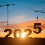 Silhouette Construction Site,cranes Building Construction Prepare To Welcome The New Year 2025 At Sunset.