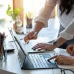 Teamwork Process, Business People Working Pointing Laptop Comput