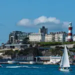 View Of Plymouth From Mount Batten Tower In Devon In England In Europe