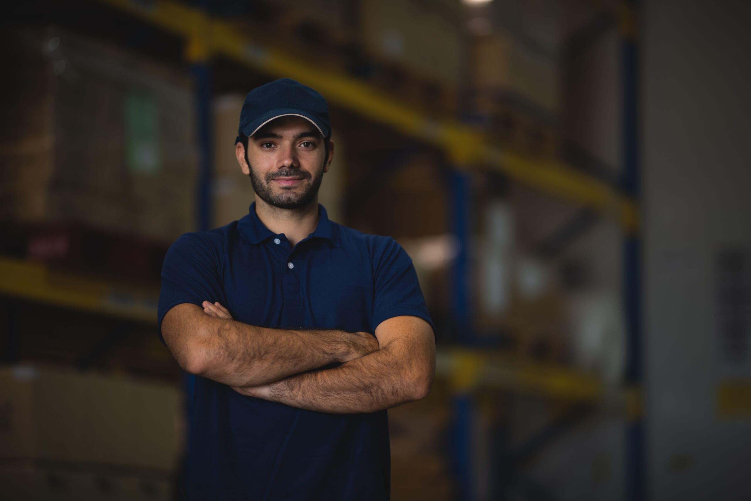 Portrait Of A Foreman In An International Warehouse Storage Space, Concept Of Business, Logistics And Online Marketing