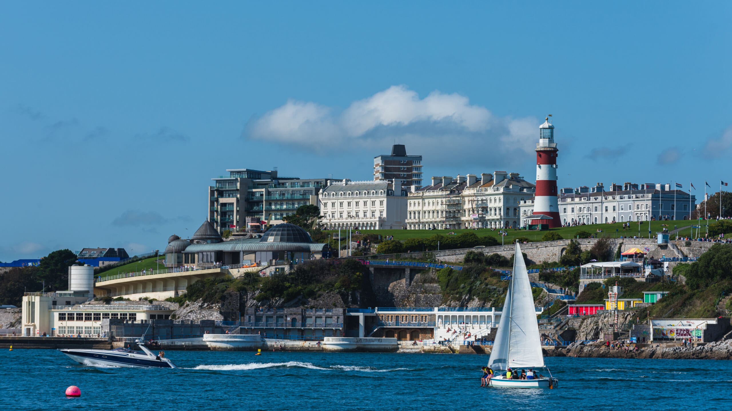 View Of Plymouth From Mount Batten Tower In Devon In England In Europe